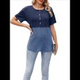thumbnail image 1 of Blusas de Corta con Cuello Redondo y Botones para Mujer, y Verano 2025 Azul L, 1 of 10