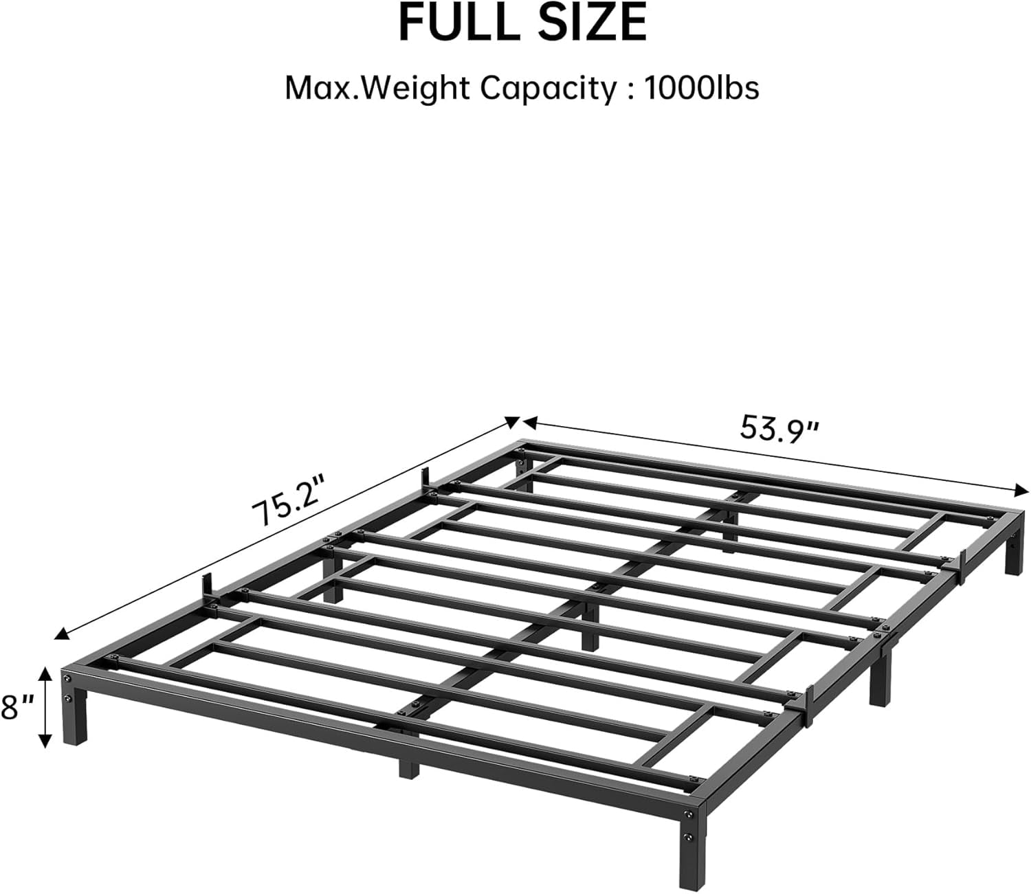 Acekid Full Size Metal Bed Frame with Under Bed Storage, Heavy Duty Steel Slat Support, No Box Spring Needed, Easy Assembly, Noise Free, 8 Inch Height