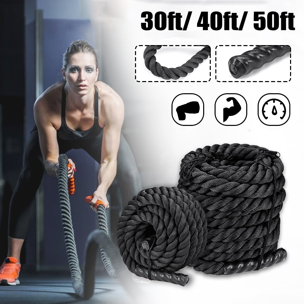 40ft 50ft 1.5" Battle Rope Poly Dacron Undulation Rope Exercise Fitness 30ft 