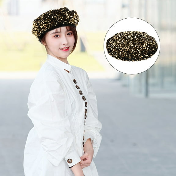 Milisten Golden Sequins Beret for Women's Fashion Lightweight Foldable Comfortable Hat for Travel and Parties