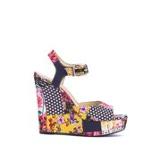 Jessica Simpson Tonnia Multi Whimsical Patchwork Ankle Strap Wedge Heel Sandals (6.5, Multi Whimsical Patchwork)