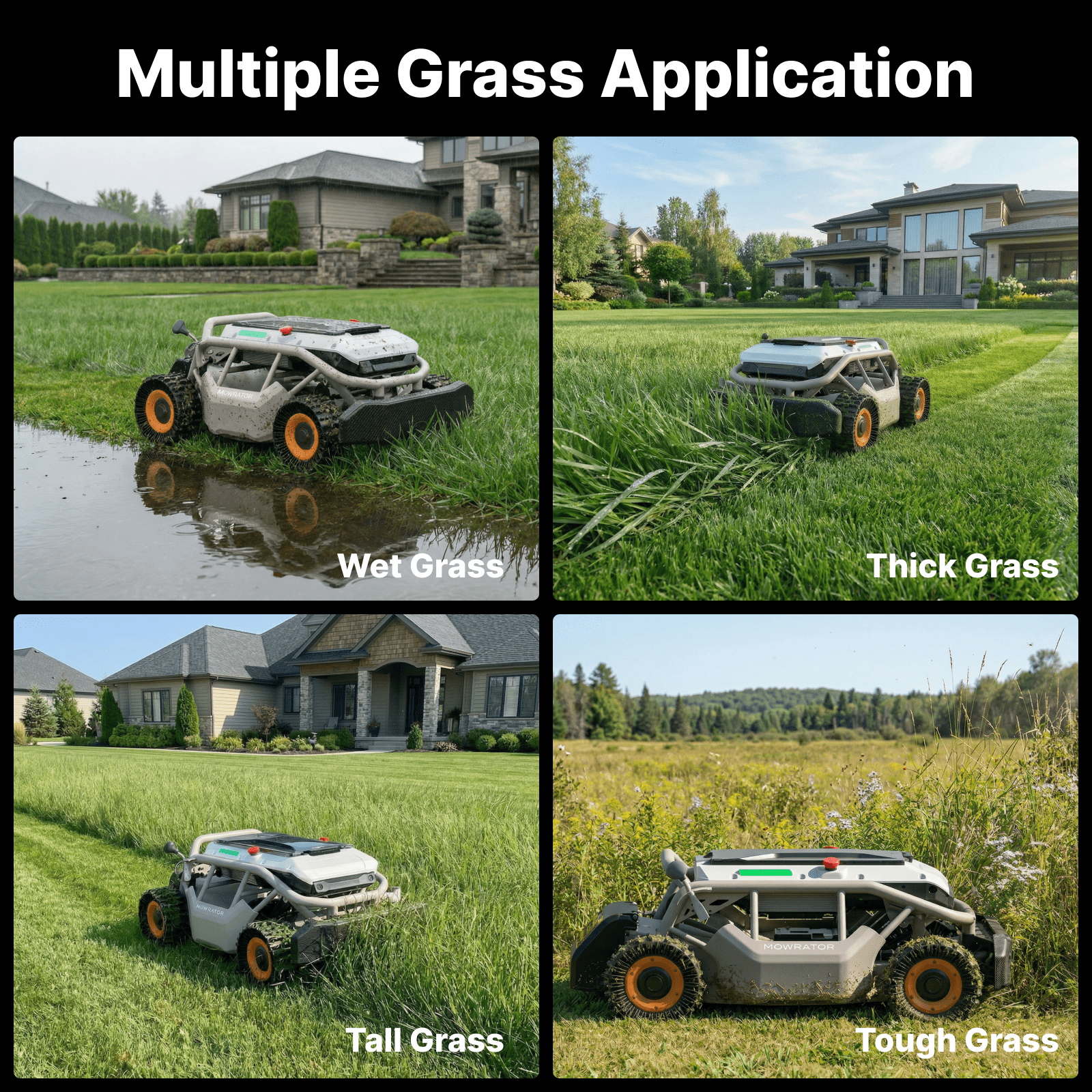 Mowrator S1 4WD 18Ah Remote Control Lawn Mower with Deformable Tires, All-Season Yard Care, 100% (45°) Slope Climbing, with Leaf Shredding Vacuum, 21" Width, 1.5–4.3" Cutting Height, Up to 1.12 Acres
