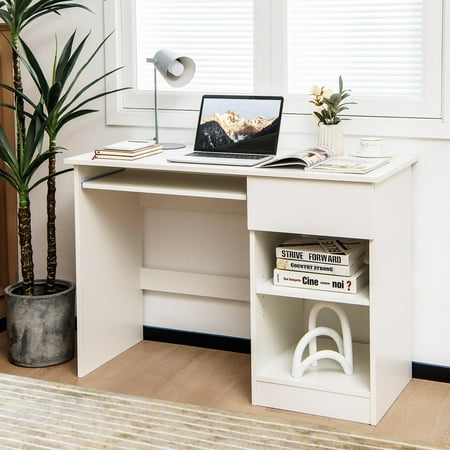 Costway Computer Desk Home Office Workstation Study Laptop Table w/Keyboard Tray Drawer - White