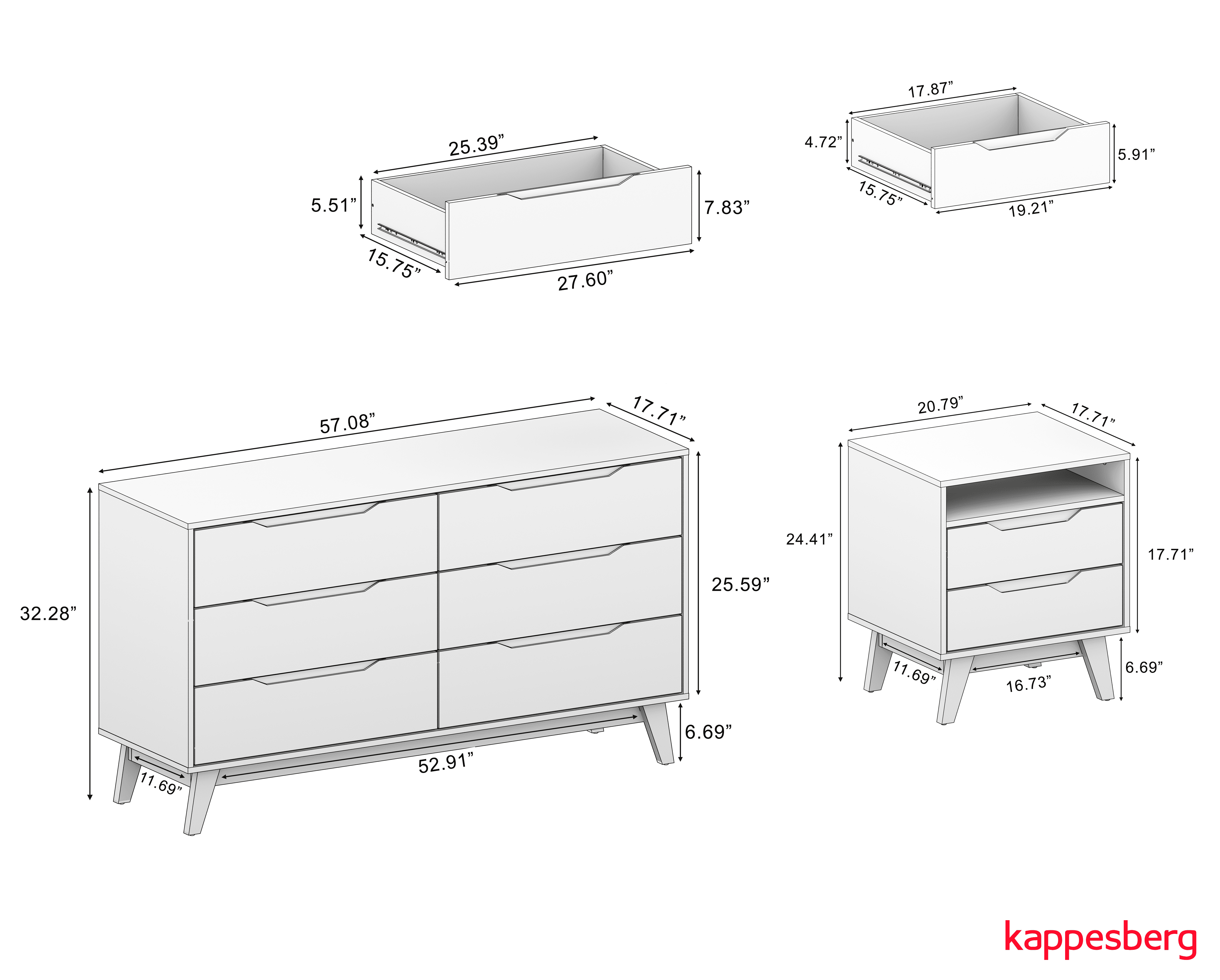 Kappesberg Bedroom Furniture Set with 6-Drawer Dresser and 2-Drawer Nightstand Golden Oak – Modern Storage Combo