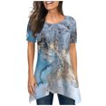 thumbnail image 1 of Yuyuzo Hauts d'Été pour Femmes 2025 Coupe Ample Col Rond Manches Courtes T-Shirts Graphiques Rayures Étoiles Blouses Décontractées Confortables, 1 of 5