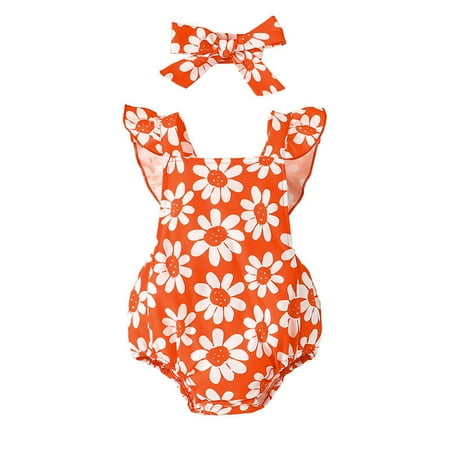 

Baby Girls Bodysuits Floral Printed Sleeveless Headbands Kids Children Cartoon Trendy Soft Cute Outwear Streetwear Spring Summer Rompers Jumpsuits
