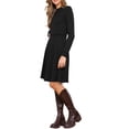 thumbnail image 4 of Vestido de manga larga INSPIRE CHIC para mujeres, Casual 2025, con cuello redondo, tejido de punto acanalado y textura XL Negro, 4 of 6
