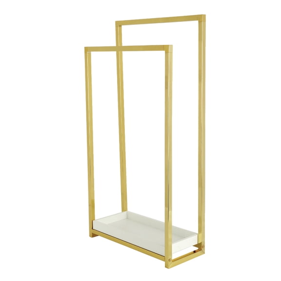 Kingston Brass SCC8262 Edenscape 33-5/8 Inch Freestanding Pedestal 2-Tier Towel Rack with Wooden Shelf in Polished Brass