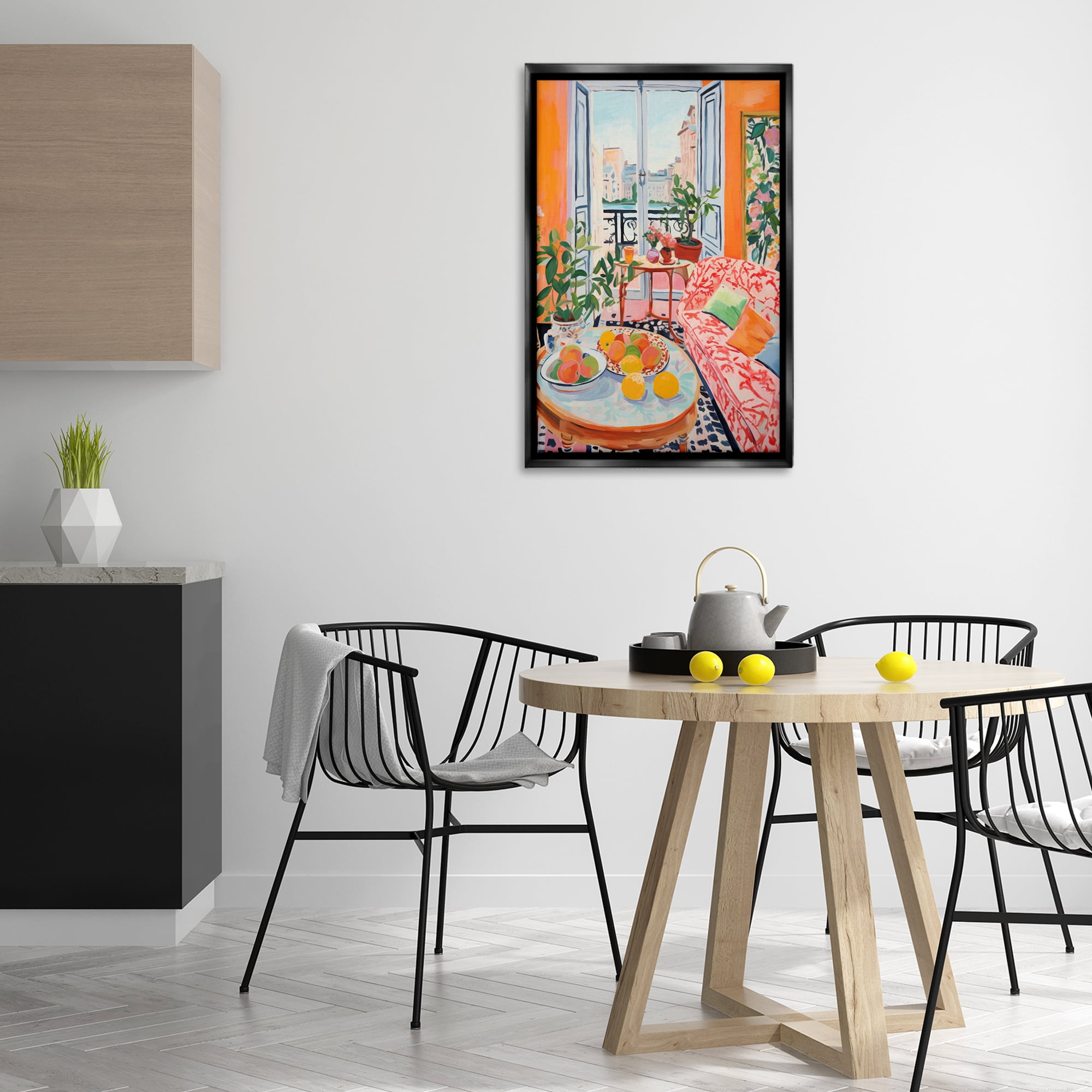Stupell Industries Bright Sunlit Interior Furniture Painting Black Floater Framed Canvas Art Print Wall Art, 21 x 31