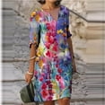 thumbnail image 1 of Robes pour Filles Femmes Mode Décontractée Imprimé Floral Ample Grande Taille Col en V Mi-Longue Robe en Liquidation, 1 of 6