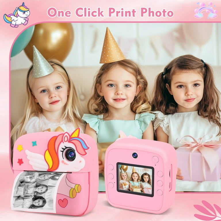 Kids Camera Instant Print, Christmas Birthday Gifts For Toddle Girls Boys Age 3 12 24mp 1080p Selfie Digital Camera 3 Roll No Ink Print Paper 32g Sd Card
