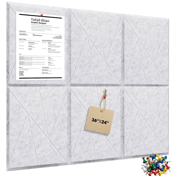 Large Cork Board 36"" x 24"" Alternative - 6 Pack Felt Wall Tiles with 50 Safe Removable Adhesive Tabs, 30 Pushpins, Cork Boards for Walls Pin Board Bulletin Board Office Decor (Light grey)