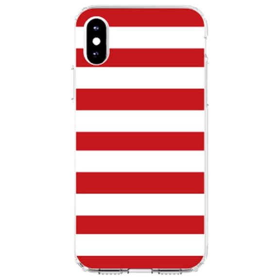 DistinctInk Clear Shockproof Hybrid Case for iPhone X / XS (5.8" Screen) - TPU Bumper, Acrylic Back, Tempered Glass Screen Protector - Red & White Bold Horizontal Stripes