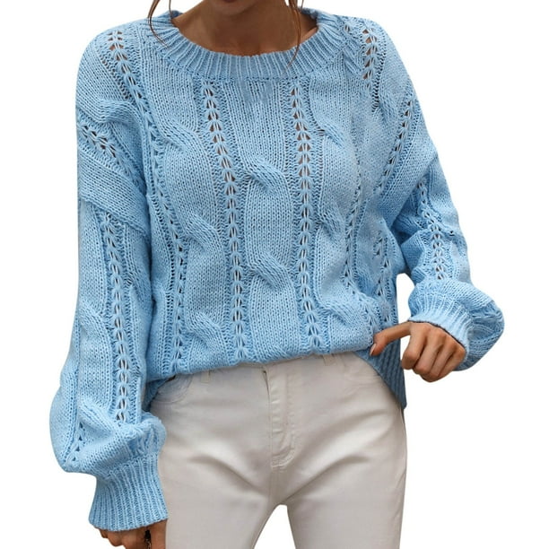 Gibobby Suéter para mujer, Suéter Ligero de Cuello Redondo Suéter para Mujer, para otoño e invierno(Azul,G)