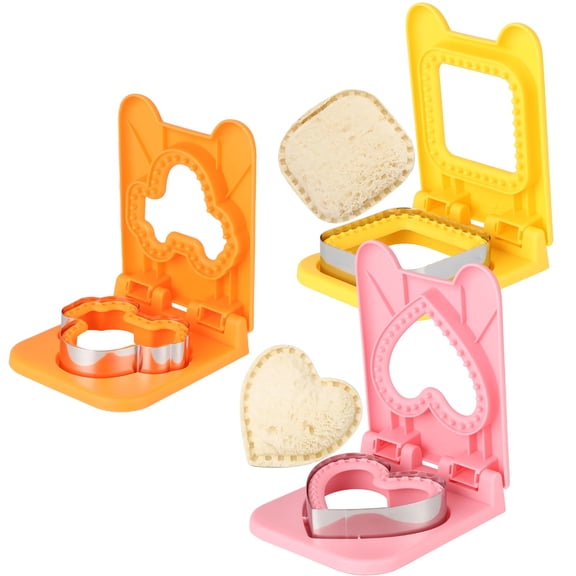 3PCS Sandwich Cutter and Sealer Set, Stainless Steel Sandwich Mold for Youngster Lunch, Crustless Bread and Cookie Cutter Shapes, Square, Car, and Heart Design for Bento Box, Picnic