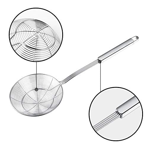 Spaghetti Noodle Super Leader Set of 3 Stainless Steel Skimmer Spider Strainer,Swify Stainless Steel Asian Strainer Ladle Frying Spoon with Handle for Kitchen Deep Fryer Pasta 