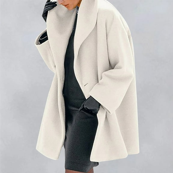 Women Single Breasted Hooded Jacket Casual Shawl Collar Jacket Pea Coats Loose Trench Coats Long Overcoat White 3XL