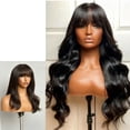 thumbnail image 3 of Middle Part Body Wave Human Hair Wig with Bangs for Black Women 3x1 Lace Wigs 210 Density, 3 of 5