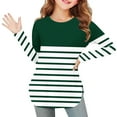 thumbnail image 3 of Efsteb Girls Athletic Shirts Hem Side Slit Tops Comfy Lightweight Long Sleeve Crew Neck Striped Print Casual Soft for Parties（Green，7 Years）, 3 of 6