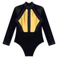 thumbnail image 3 of dPois Kids Girls Rhinestone Long Sleeve Gymnastics Leotard Ballet Dance Unitard Bodysuit Dance Suit Gold 6, 3 of 6