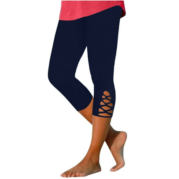 BLVB Women's Cutout Capri Leggings Skinny Yoga Pants High Waist Stretch Runing Jogger Active Tights Beach Vacation Clothes
