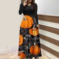 thumbnail image 2 of Enjoytime Robes Décontractées pour Femmes Patchwork Imprimé Manches Longues Col Rond Longue Robe Maxi Vintage Robe de Dîner Costumes d'Halloween Noir m, 2 of 4