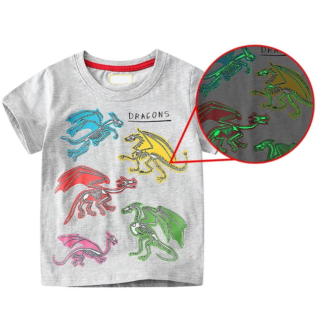 Chandails pour Tout-Petits Garçons Filles T-Shirts à Imprimé Poisson Phosphorescent T-Shirts pour Garçons Hauts Graphiques Tees T-Shirts Garçons 2-3 Ans