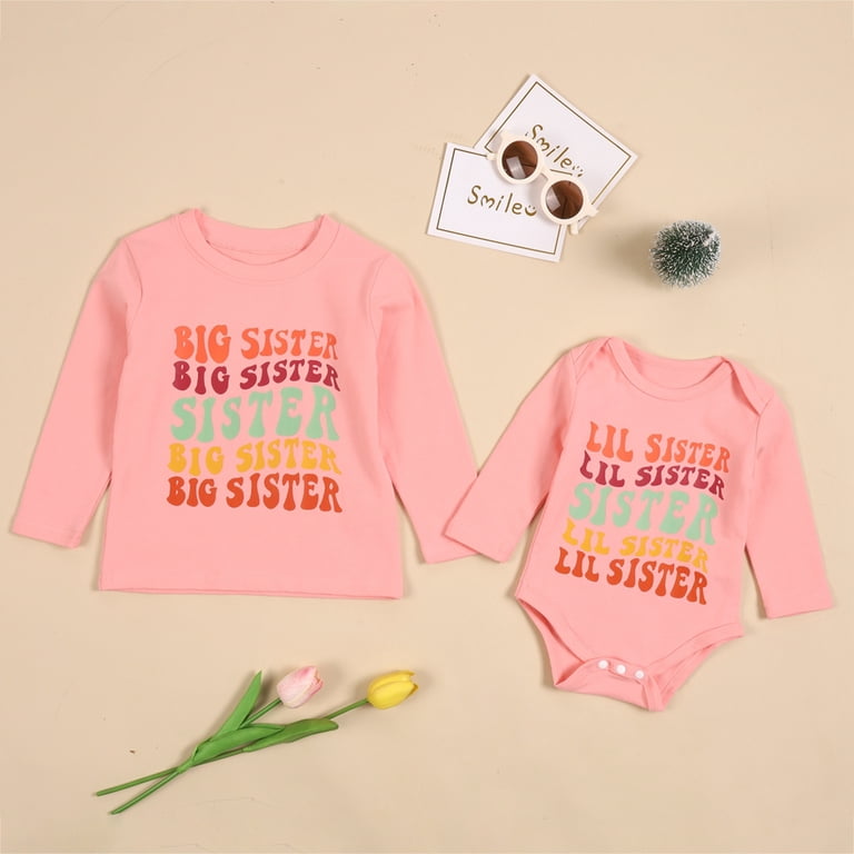 Gyratedream Big Sister Little Sister Matching Outfits Newborn Baby Girl Letter Romper Kids Toddler Girl T Shirt Tops Christmas Clothes Set 0-7t