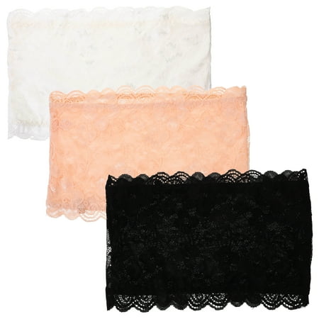 Alipis 3pcs Women s Floral Lace Stretchy Strapless See Through Bandeau Tube with Bra - One Size
