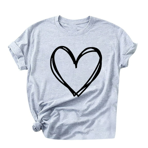 T Shirts for Women Yievot Womens Tops Short Sleeve Heart Printed Valentines Shirts Summer Graphic Crewneck T-Shirts Basic Tees