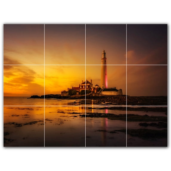 Picture-Tiles.com: Lighthouse Ceramic Tile Wall Mural WAL500841-43M. 24"W x 18"H using (12) 6" x 6" Ceramic Tiles-Satin Finish