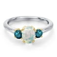 thumbnail image 3 of Gem Stone King 10K Two Tone Gold Simulated White Opal and Blue Diamond Engagement Ring for Women | 1.30 Cttw | Oval Cabochon 7X5MM | Gemstone October Birthstone | Size 5, 3 of 6