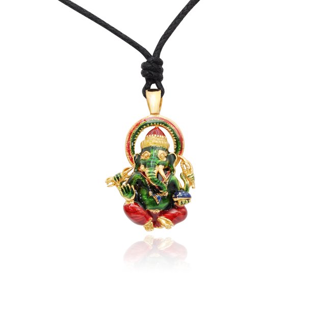 Vietsway Green Stylish Ganesh Indian God 24k Gold Plated 92 5 Sterling Silver Necklace Pendant Jewelry With Cotton Cord Walmart Com Walmart Com