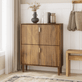 thumbnail image 2 of Algherohein Shoe Cabinet Entryway with 2 Flip Drawers,16-20 Pairs Modern Shoe Storage Cabinet,Walnut, 2 of 7