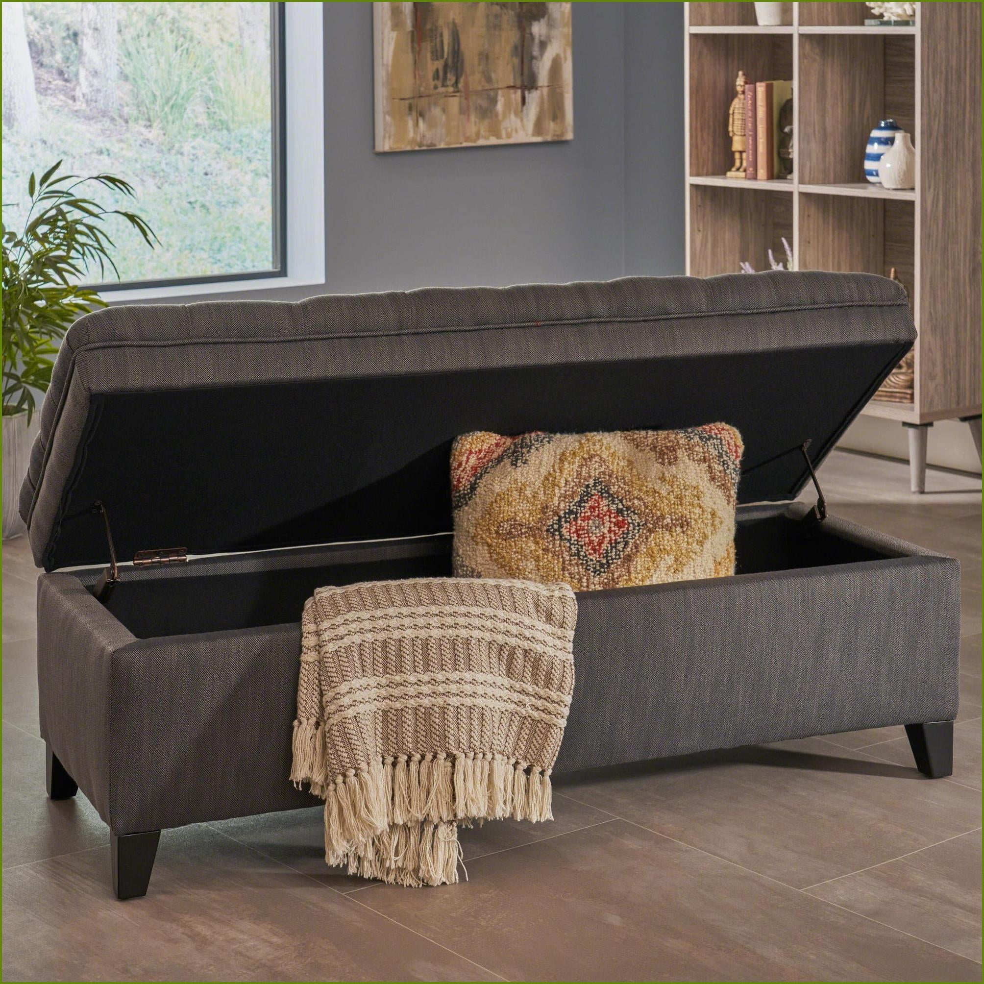 Storage Ottoman, Modern 50” Slate Gray for Living Room Storage & Seating | Fabric | Foot Stools