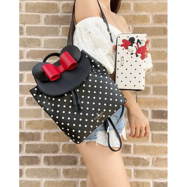 Disney x Kate Spade Minnie Mouse Backpack Black Dot Bow + Large Zip Wallet  