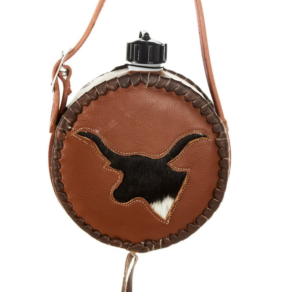 Rockin` Y Saddlery Leather-Covered Canteen with Inlay Longhorn LARGE