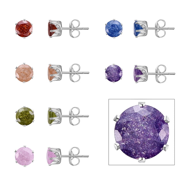 Conjunto de pendientes de oreja para hombres y mujeres con incrustaciones de diamantes de imitación redondos con aguja de plata 925 (multicolor)