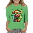 thumbnail image 1 of LUOGENLI T-Shirt pour Filles T-Shirt Graphique de la Saint-Patrick à la Mode Polyvalent Col Rond Manches 3/4 Décontracté T-Shirt Maxi pour Filles avec Fente Vert 9-10 Ans, 1 of 4