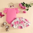 thumbnail image 4 of CAICJ98 Infant Baby Girl Clothes Newborn Summer Outfits Cute Romper Flower Dress Shorts Set Floral Girl Clothes with Headband (Hot Pink,9-12 Months), 4 of 7