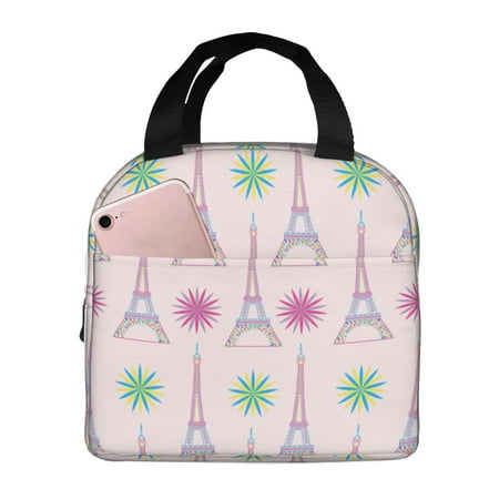 Insulated Lunch Bag for Women Men - Eiffel pink Towers Leakproof Cooler Lunch Box for Women Men  Lunch Tote Bags for Work School Picnic Travel