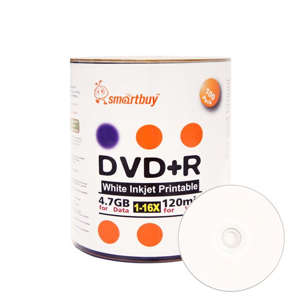 100 Pack Smartbuy 16x Dvd R Dvdr 4 7gb White Inkjet Hub Printable Data Video Blank Recordable Disc Walmart Com Walmart Com