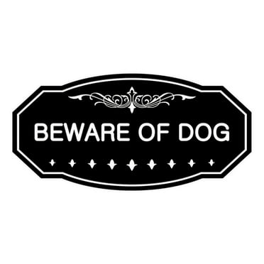 Victorian Beware Of Dog Sign (Black) - Large 5" X 10"