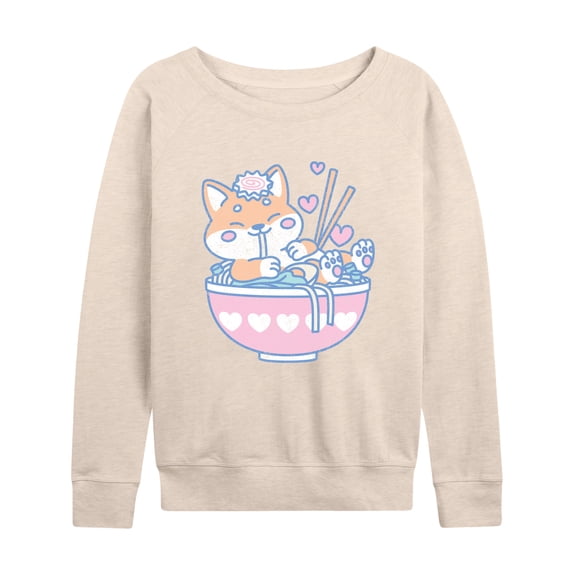 Instant Message - Kawaii Ramen Shiba Inu - Women's Lightweight French Terry Long Sleeve Shirt