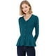 thumbnail image 1 of Top de Peplum de Punto Jersey Acanalado de Manga Larga con Cuello En V para Mujer Allegra K Azul Verde XL, 1 of 6