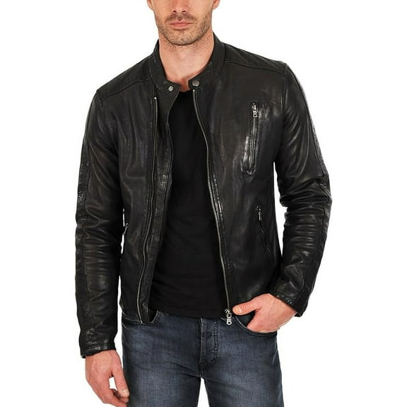 Men's Genuine Lambskin Leather Jacket Slim fit Biker Motorcycle jacket A072