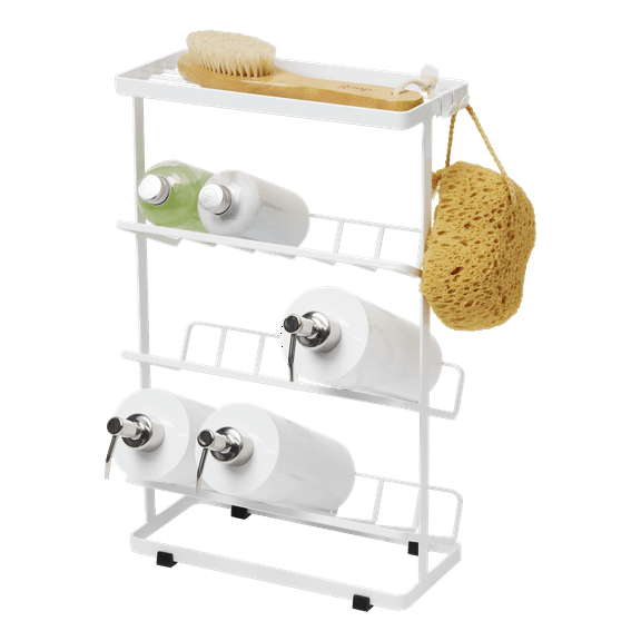 Yamazaki Home Shower Caddy - Three Sizes, Steel, Medium, Holds up to 9 dispensers, Holds 26.4 lbs White