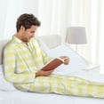 thumbnail image 6 of Naloa Lemon Yellow Checkboard Men’s Pajamas Set - Long Sleeve Button Down Sleep Shirt and Pajama Bottoms Sleepwear Set-X-Large, 6 of 7