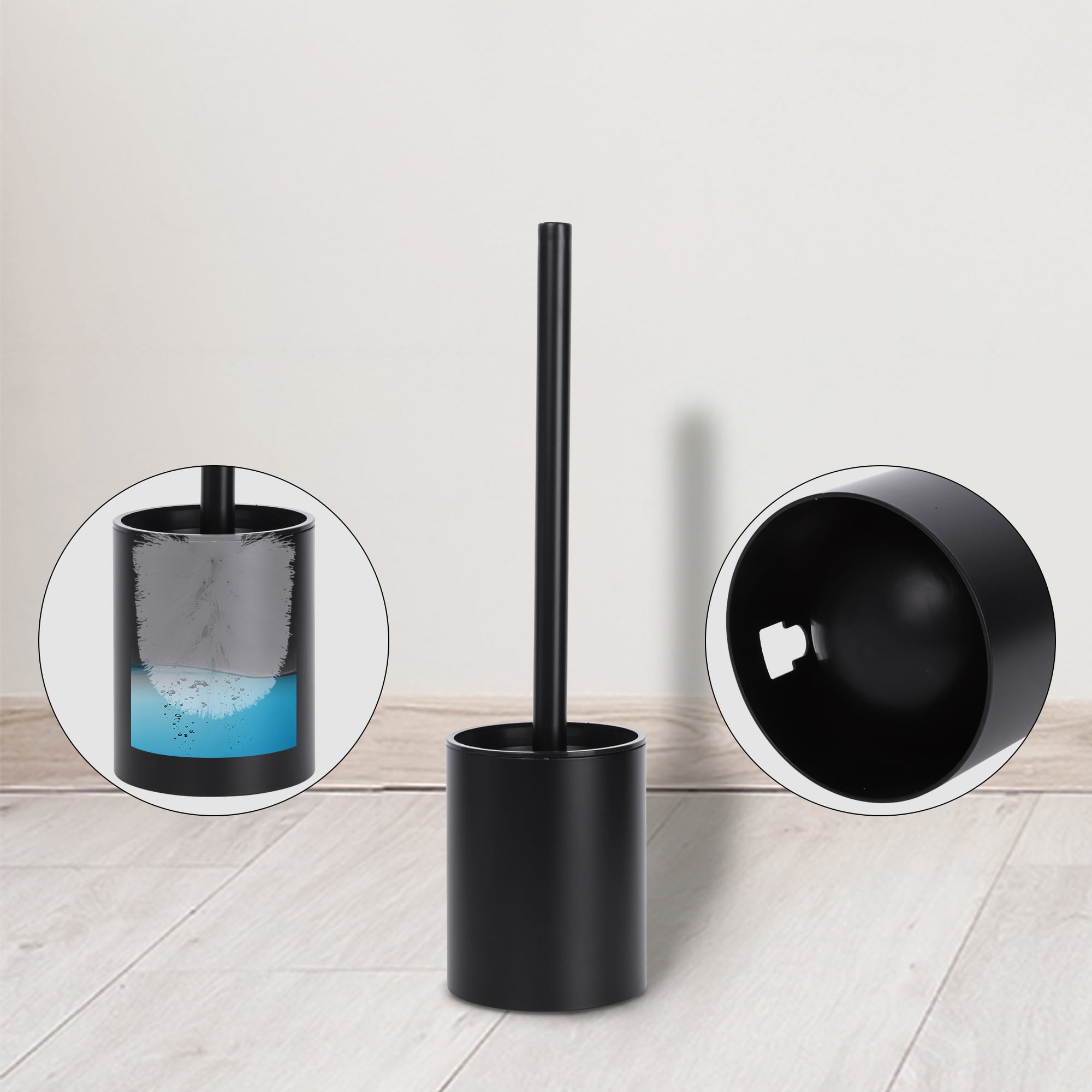 Unique Bargains Stainless Steel Toilet Bowl Brush and Holder Wall Mounted Black