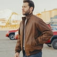 thumbnail image 3 of FLAVOR Men's Real Leather Bomber Casual Jacket (XX-Large, Brown), 3 of 6